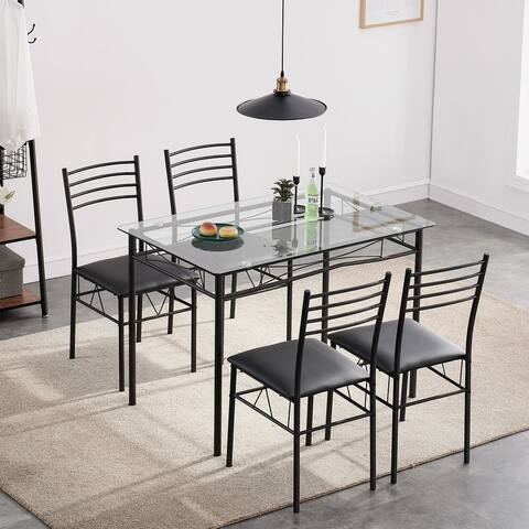 VECELO 5-pieces Modern Industrial Dining Sets with 4 Chairs and Kitchen Table