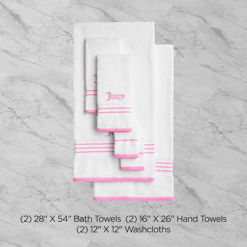 Juicy Couture Neon Border Bath Towels 6-Piece 2 Bath towels 2 Hand towels 2 Washcloths - 28"x54"/16"x26"/12"x12"