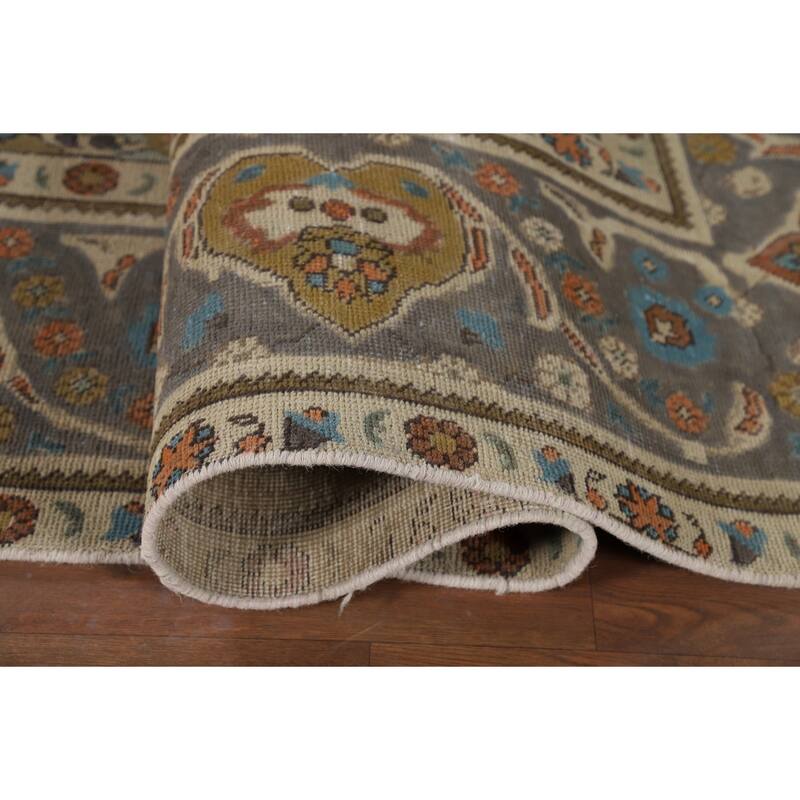 Green Tabriz Vintage Persian Area Rug Hand-Knotted Wool Carpet - 9'7" x 12'9"