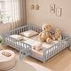 preview thumbnail 1 of 5, Full Size Floor Platform Bed with Fence and Door,Support Slats for Toddlers Grey