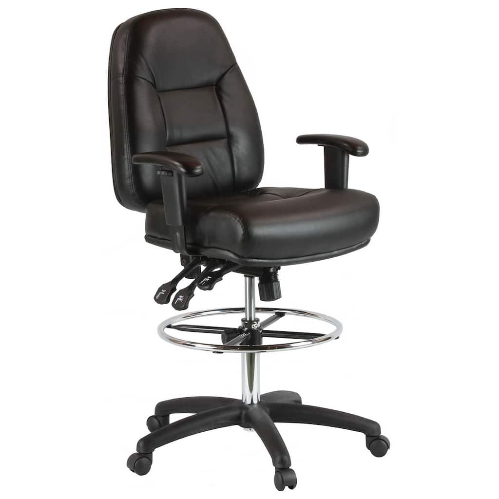 Adjustable Black Leather Office Chair with Lumbar Support - Ergonomic Desk Chair