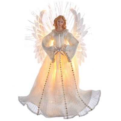 Kurt Adler 16-Inch Ivory/Clear Fiber Optic Angel Tree Topper - White
