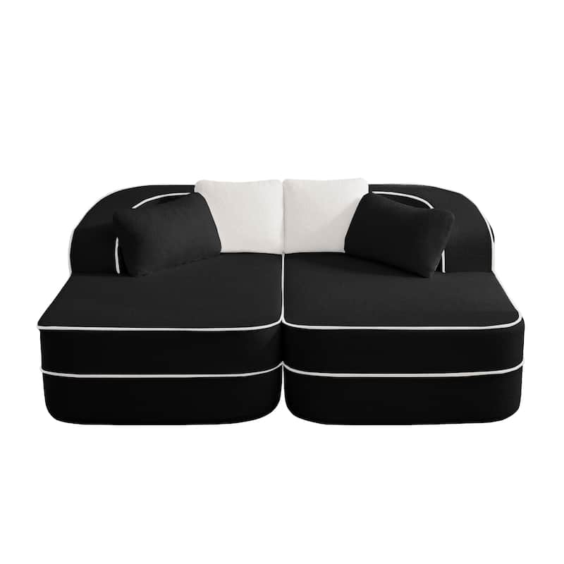 GDF Studio - Greenbrier 77.2" Modern Teddy Upholstered Boneless Sleeper Sofa with Double Chaises, and Contrast Color Design