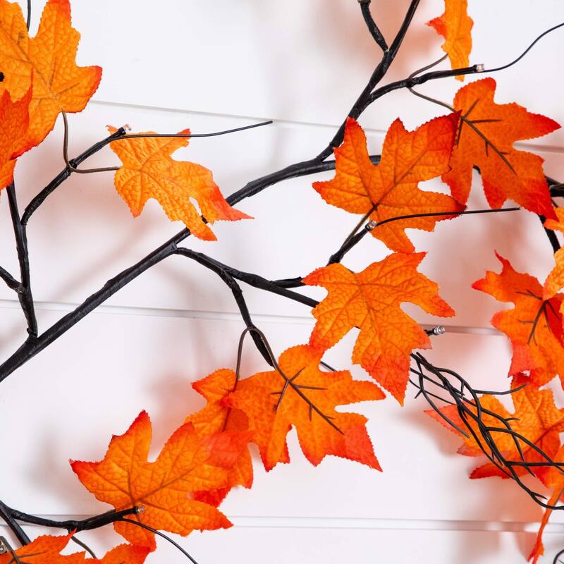 Pre-Lit Artificial Maple Leaf Fall Harvest Garlands - 6' - White LED Lights