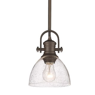 Yep by Golden Lighting Hines 1-light 7in Pendant in Rubbed Bronze and Seeded Glass