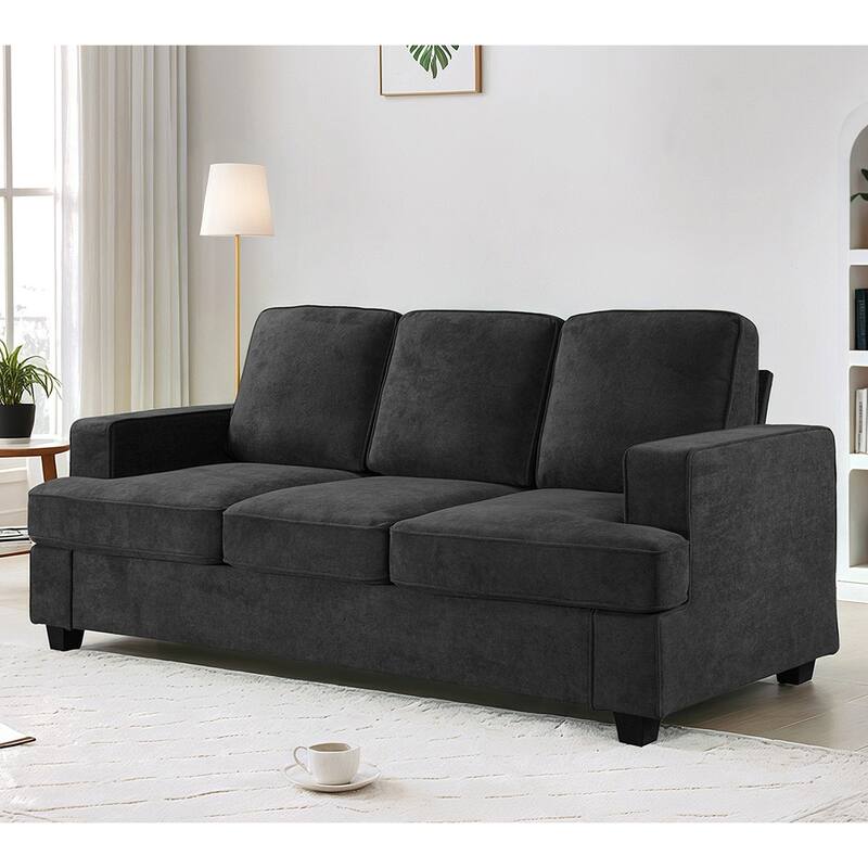 Modern Velvet 3 Seater Sofa, Black