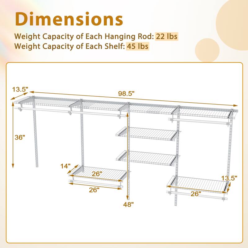 Gymax Wire Closet Organizer System Wall-mounted Adjustable Storage