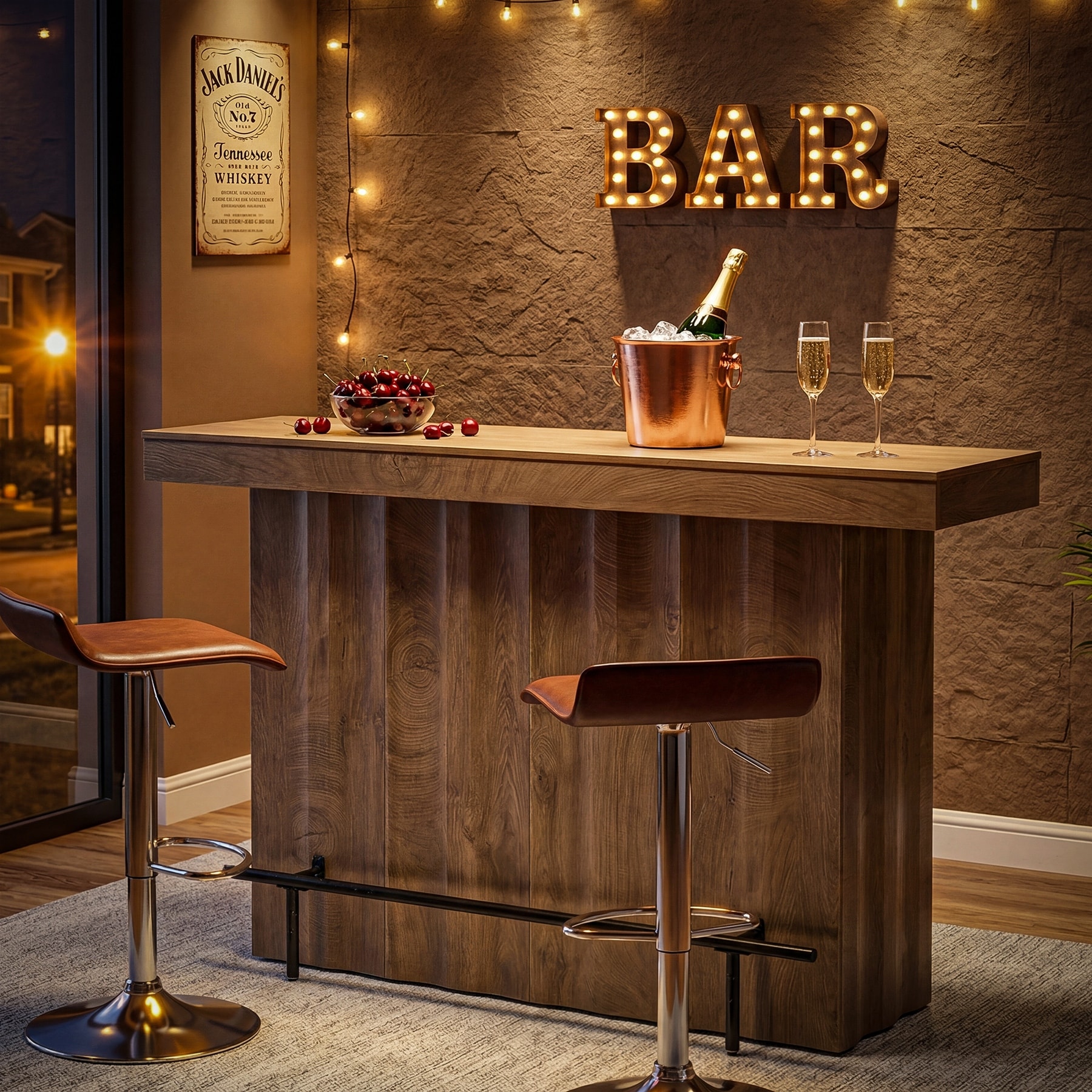 63-Inch Bar Table with 2-Tier Storage Shelf - 63.0" L x 17.7" W x 41.3" H