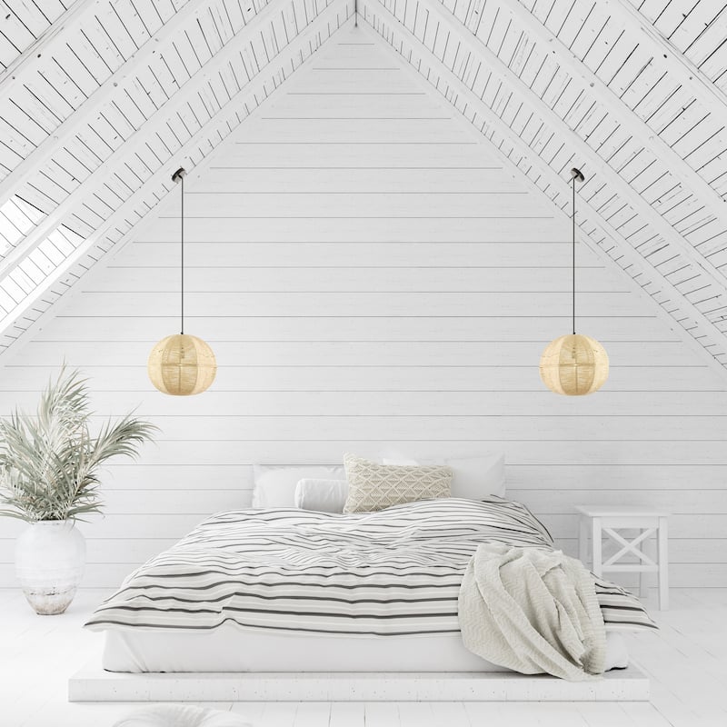 River of Goods Black and Ivory Jute and Metal 19-Inch Globe Pendant Light with Adjustable Hanging Cord - 19" x 19" x 73"