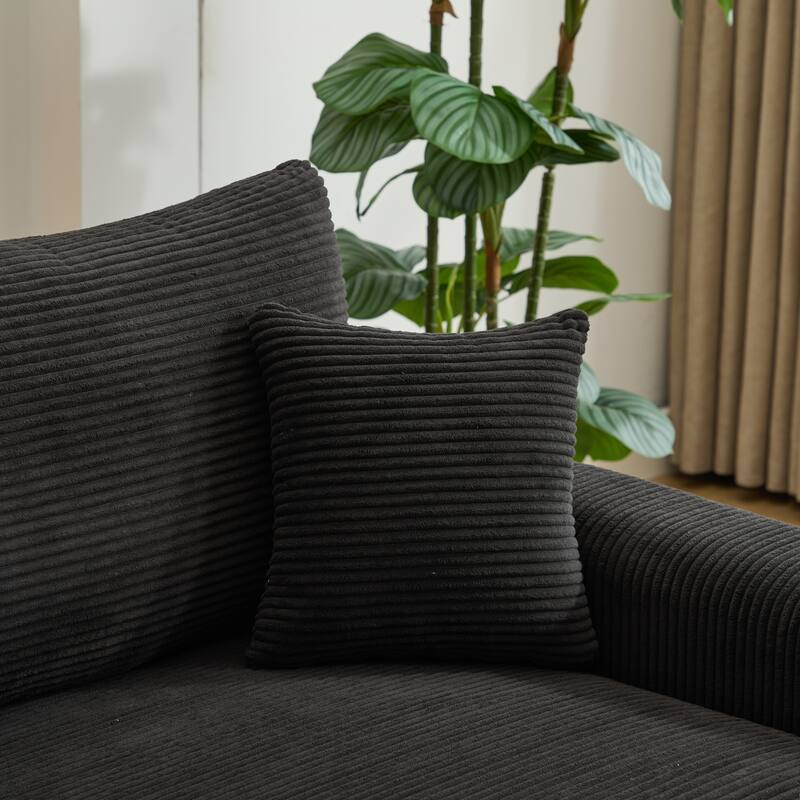 2 Pieces Corduroy Sectional Couch Cushion Covers with 2 Pillows, Black