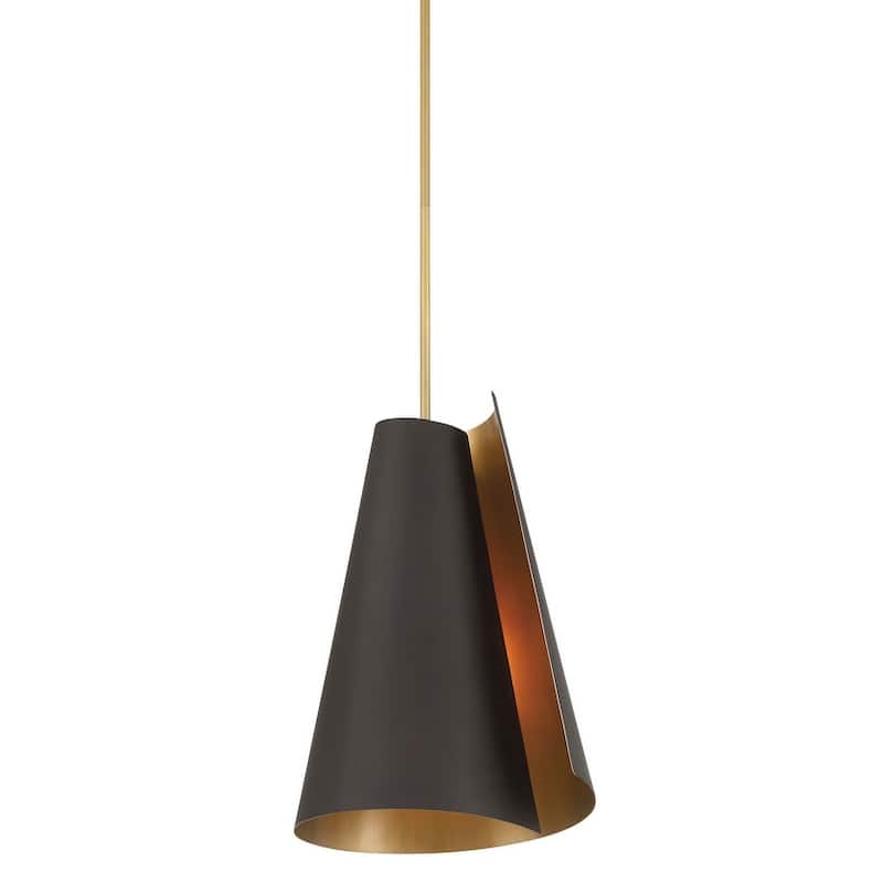 Minka Lavery 136 Hillcrest 14" Wide Pendant with a Steel Shade - Dark Bronze / Legacy Brass