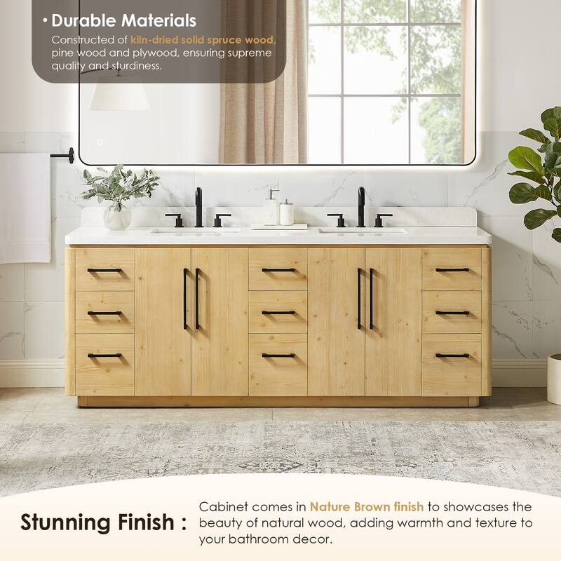 Serene Bathroom Vanity in Nature Brown with Grain White Engineered Stone Countertop without Mirror