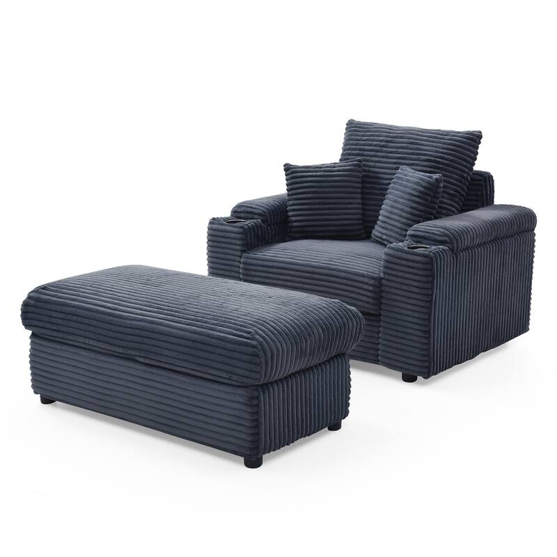 Modern 33.4" Upholstered Accent Chair with Ottoman and Large Seat for Living Room