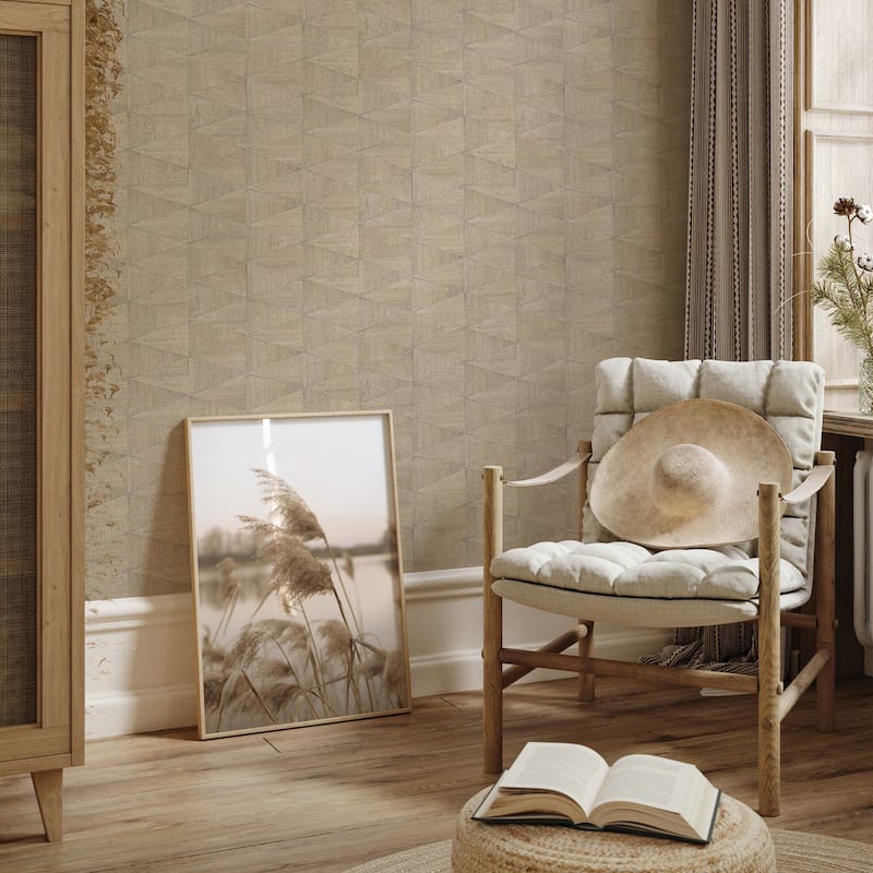 Galerie Wallcoverings Woods and Wicker Collection Triangular Wood Tile Matte Finish Vinyl on Non-woven Wallpaper Roll