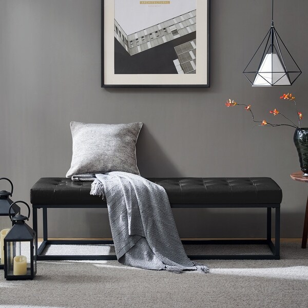 HULALA HOME Gabino Mid-century Modern Vegan Leather Button-tufted