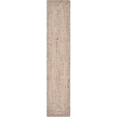 80" Brown and Cream Hand Woven Braided Rectangular Table Runner