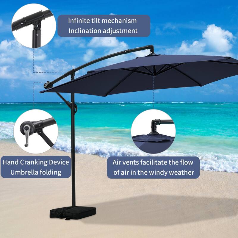 Ainfox 10 ft Cantilever Offset Outdoor Patio Umbrella with Base Stand Rotate and Tilt