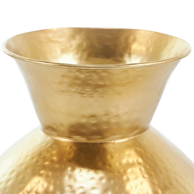 Gold Metal Hammered Spotted Decorative Vase with Fluted Top