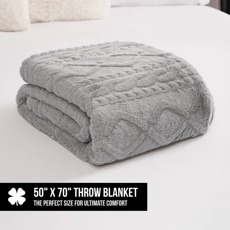 Lucky Brand Embossed Cable Rabbit Synthetic Fur 50" x 70" Throw Blanket
