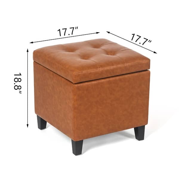 dimension image slide 4 of 15, Adeco Bonded Leather Storage Ottoman Square Tufted Cube Footstool