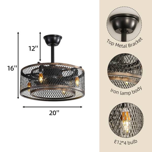 20 Inch Caged Ceiling Fan With Lights ,note:no Warranty On Bulbs - Bed 