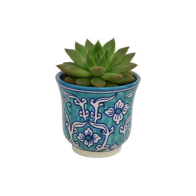 Home&Manor Ceramic Planter Teal