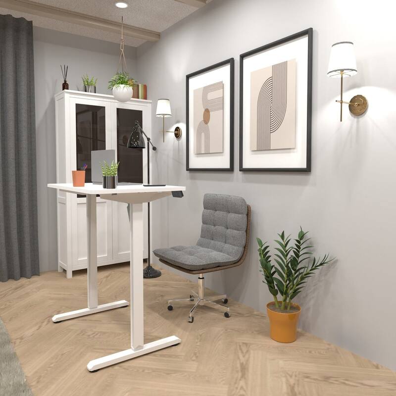 Mount-It! 48"W Electric Rectangular Adjustable Standing Desk, White (MI-8037)