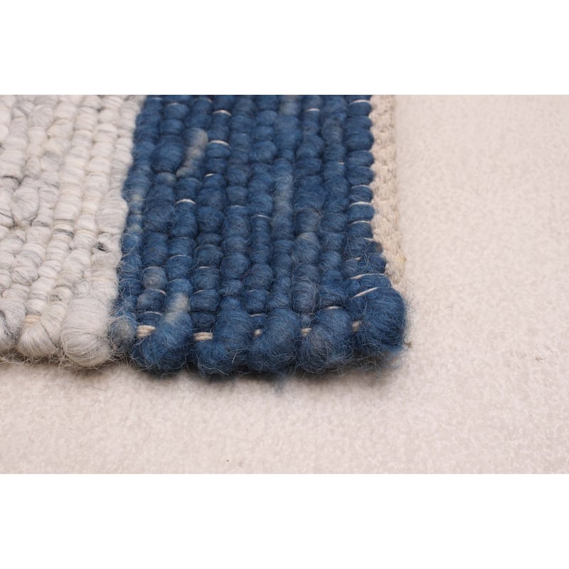 ECARPETGALLERY Braid weave Sienna Grey, Navy Wool Rug - 4'0 x 5'10