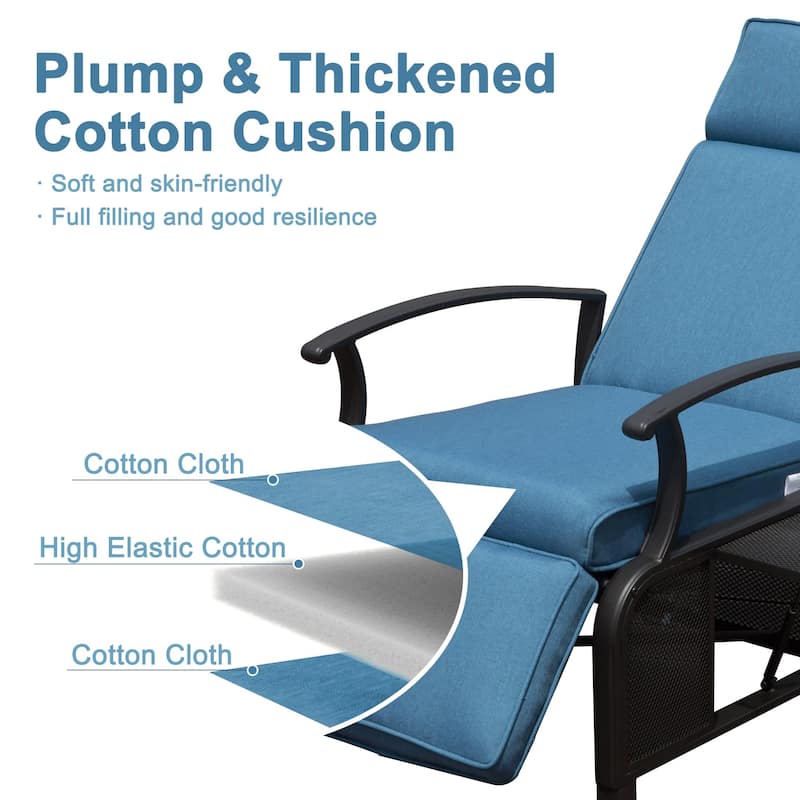 Outdoor Chaise Lounge Chair with Extendable Side Table & Adjustable Angle, Recliner Chair with Removable Cushions