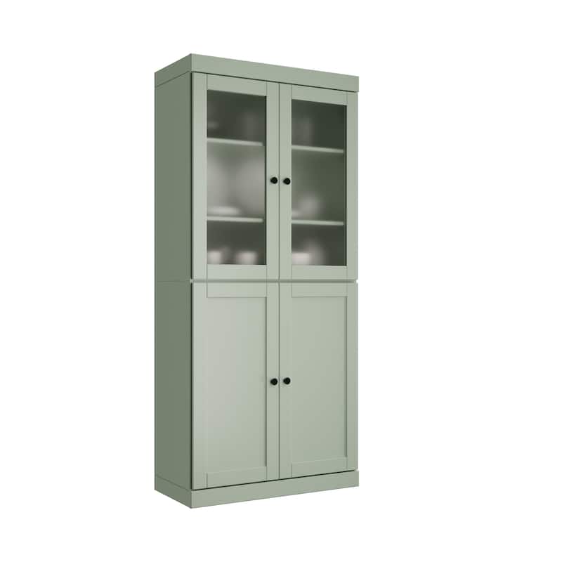 Palace Imports 100% Solid Wood 32" Pantry Cabinet with Frosted Glass, Shaker Doors and Adjustable Shelves