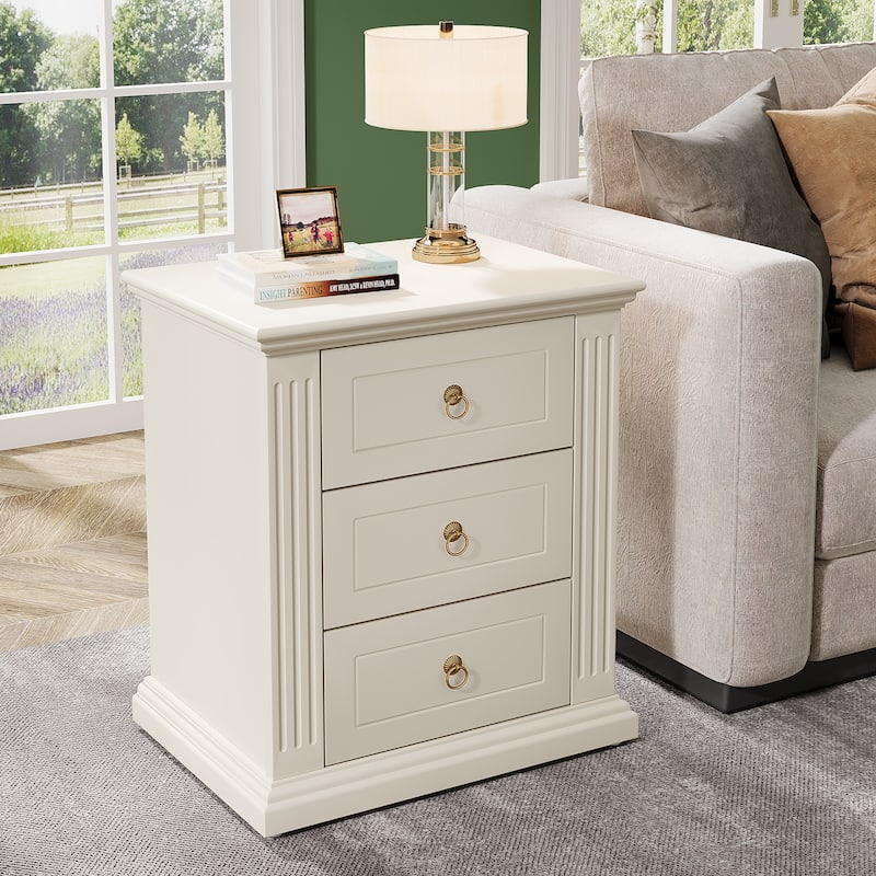3 Drawer Nightstand, Wood White Night Stand, Modern Bedside Table Side End Table for Bedroom