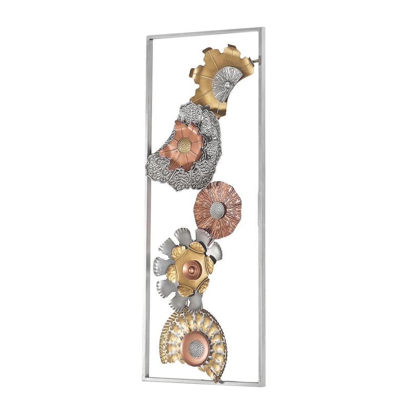 Adeco Metal Wall Decor with Frame Flowers Set of 2 Wall Art Sculptures