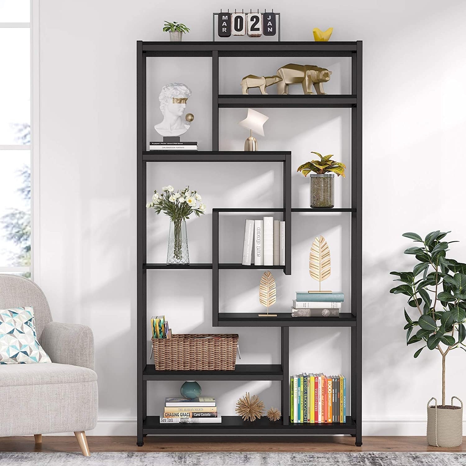 Tribesigns Bookshelf, 70.9 Bookcase 8-Tier Staggered Display Shelf