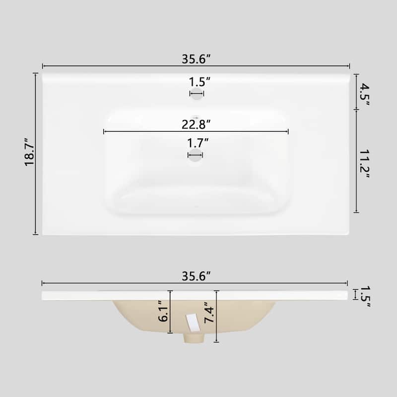 28"/36" Bathroom Vanity with Sink, Integrated Ceramic Basin Vanity Cabinet with Roman Column Base, Solid Wood Frame
