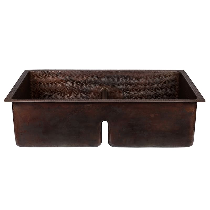 33-in Hammered Copper 50/50 Double Basin Kitchen Sink with Short 5-in Divider (K50DB33199-SD5)
