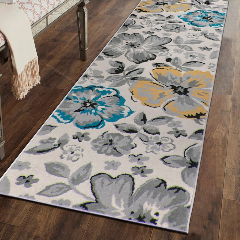 World Rug Gallery Modern Floral Design Area Rug - 2' x 7'2" Runner - Cream - Runner/Rectangle