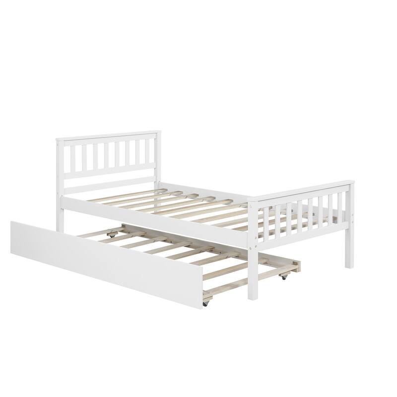 Twin Bed Frame with Pull-Out Trundle, Ideal for Small Spaces