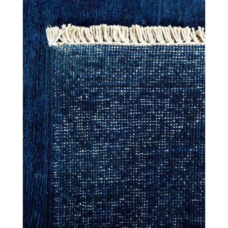 Overton Hand Knotted Wool Vintage Inspired Modern Contemporary Overdyed Blue Area Rug - 7' 10" x 10' 1"