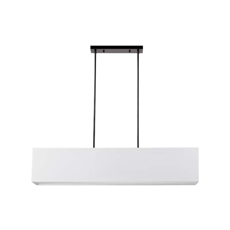 6-Light Rectangular Fabric Shaded Chandelier with Bottom Reflector - Black