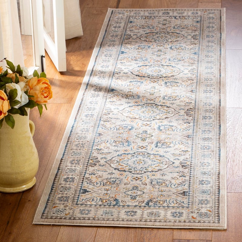 SAFAVIEH Vintage Boho Persian Concezia Oriental Polyester Rug with - 2'2" x 12' Runner - Ivory/Light Grey