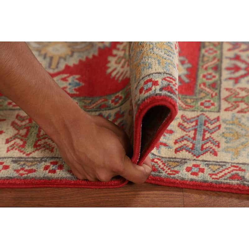 Geometric Red Kazak Oriental Accent Rug Handmade Wool Carpet - 3'3" x 5'0"