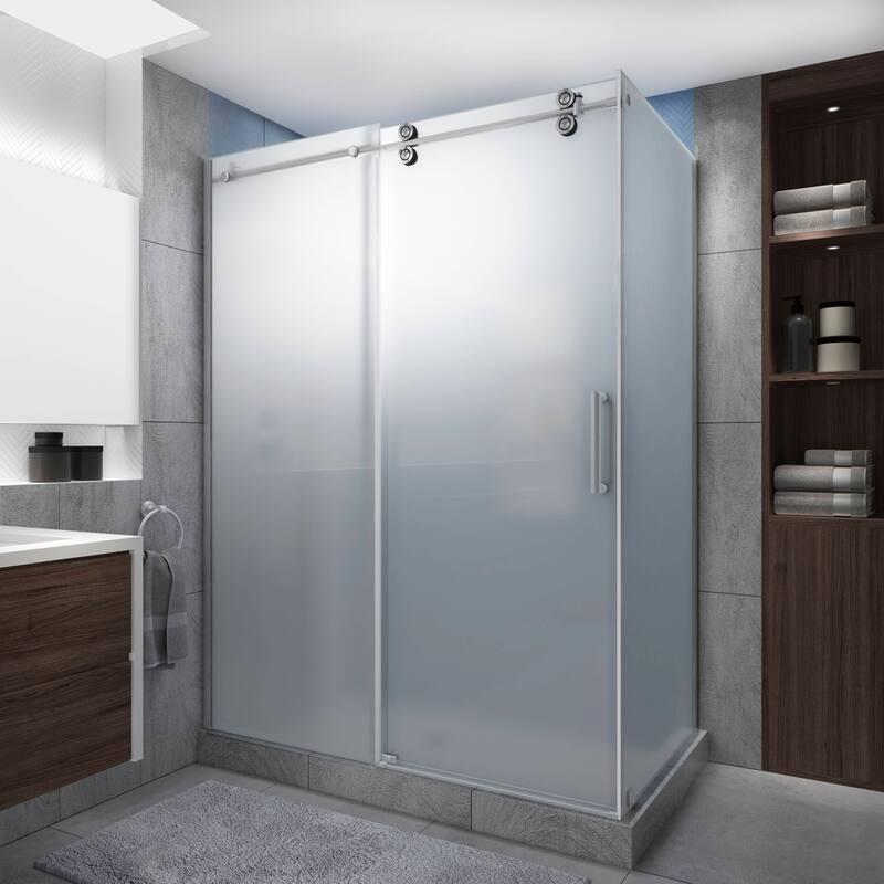 Langham XL 48-52 in. x 32 in. x 80 in. Frameless Sliding Shower Enclosure, Ultra-Bright Frosted Glass
