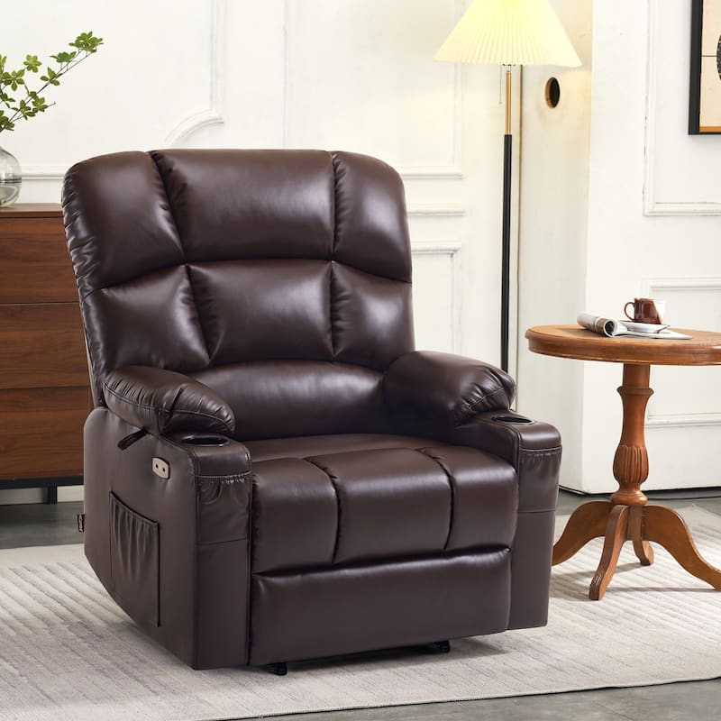 MCombo Large-Wide Lay Flat Dual Motor Power Lift Recliner Chair Sofa with Massage and Heat, Faux Leather R7688