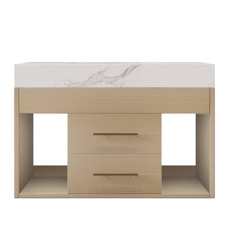 GDFStudio - Modern 29.9" Floating Bathroom Vanity with Sintered Stone Top, Ceramic Sink & U-Shape Drawers