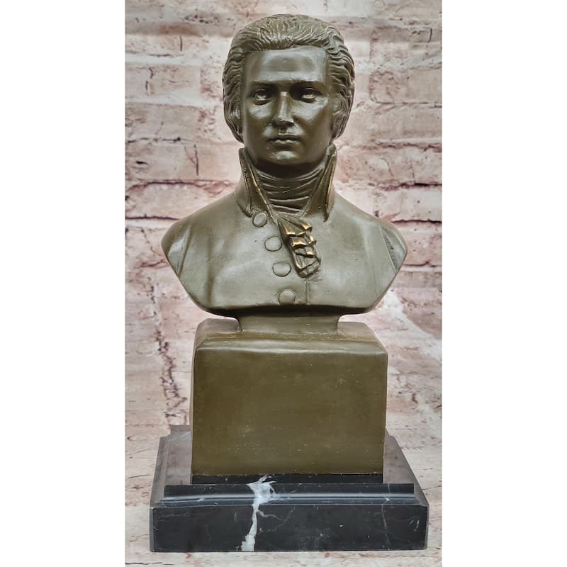 Imitative Wolfgang Amadeus Mozart Bronze Bust Sculpture On Marble Base