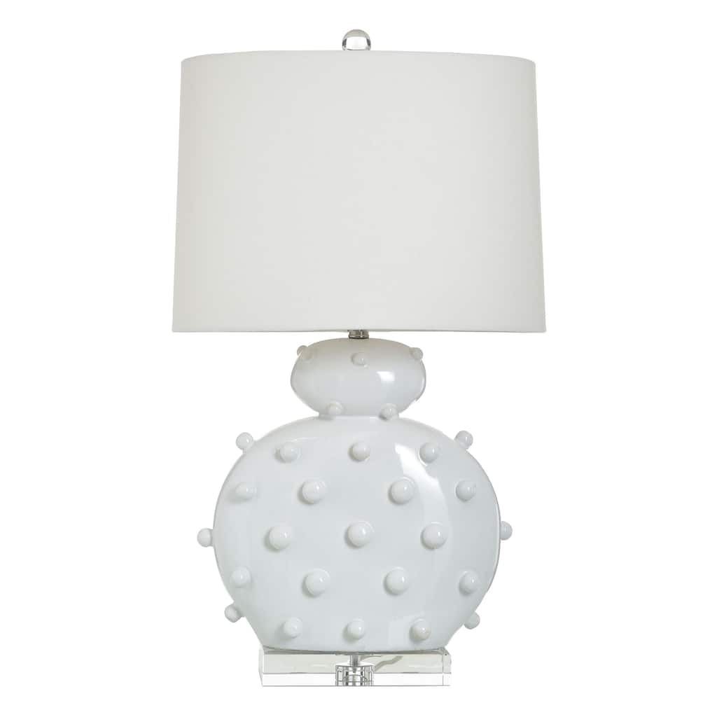 Harp & Finial Studded Porcelain Orb Lamp - Glossy White - Ivory Shade