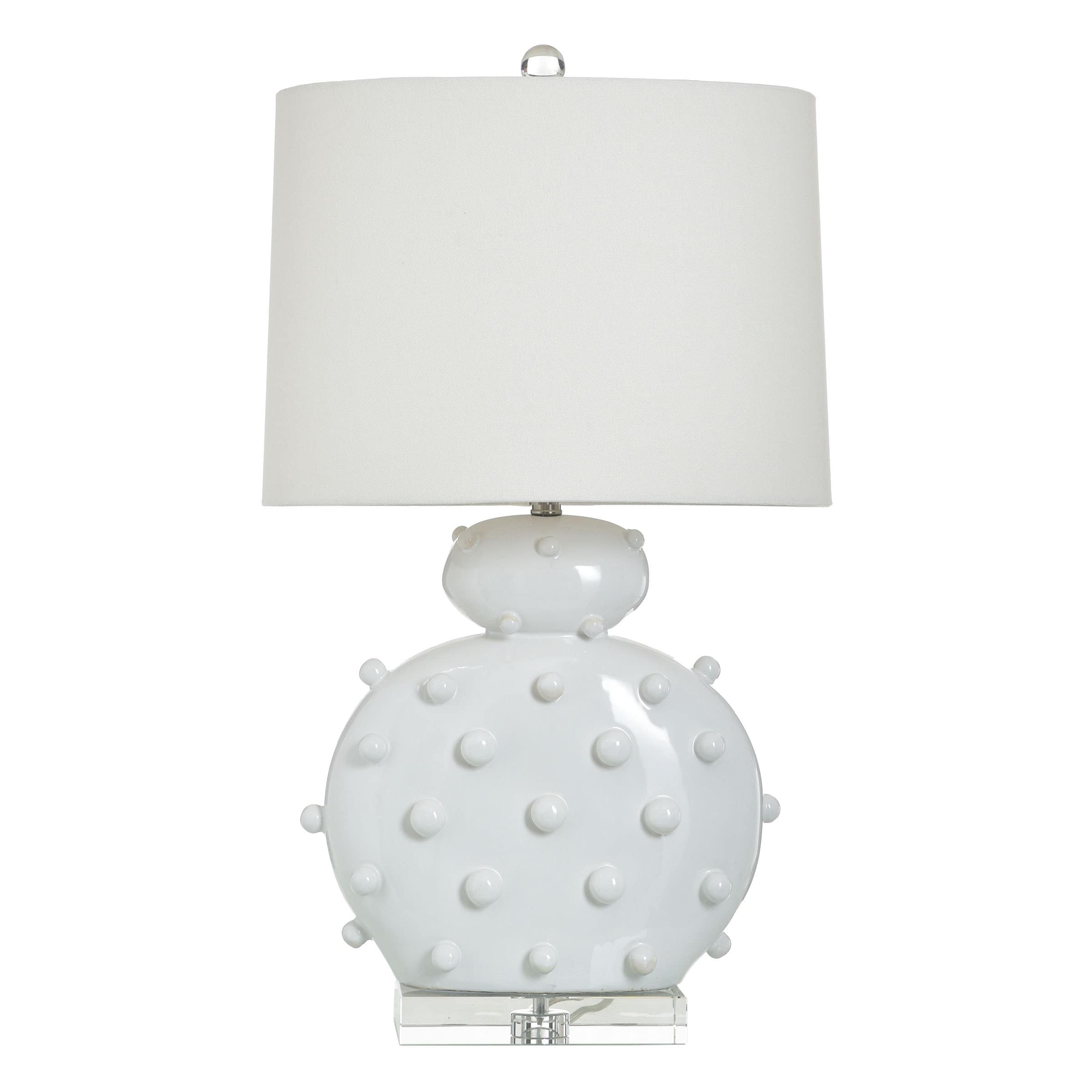 Harp & Finial Studded Porcelain Orb Lamp - Glossy White - Ivory Shade