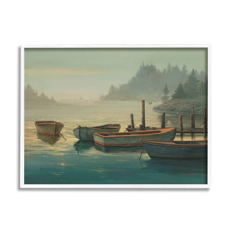 Stupell Docked Boats Landscape Framed Giclee Art Design by Michael Humphries