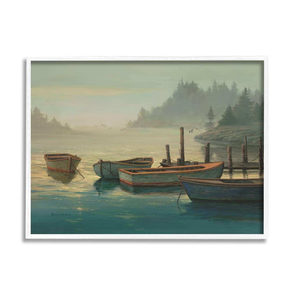 Stupell Docked Boats Landscape Framed Giclee Art Design by Michael Humphries