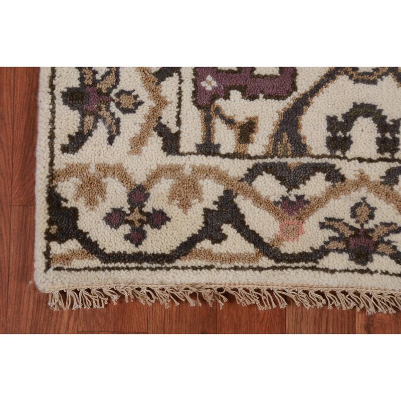 All-Over Ivory Oushak Oriental Runner Rug Handmade Wool Carpet - 2'6" x 7'11"